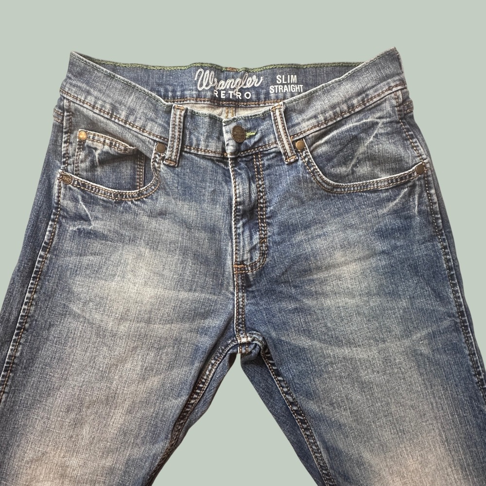 Wrangler Jeans Mens 30x32 Retro Slim Straight Blue 10WLT88BZ Stretch Denim